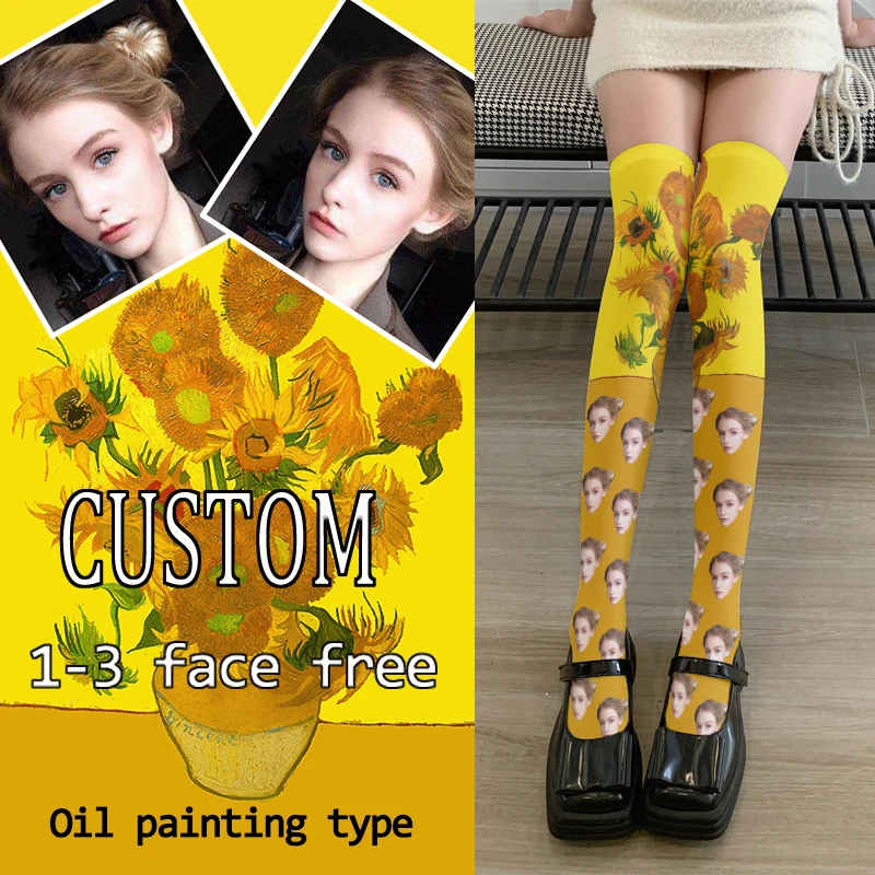 

Starry Night Printed Art Custom Socks For Female Van Gogh Retro Over The Knee Long Socks Fashion Women Sexy Nylon Stockings
