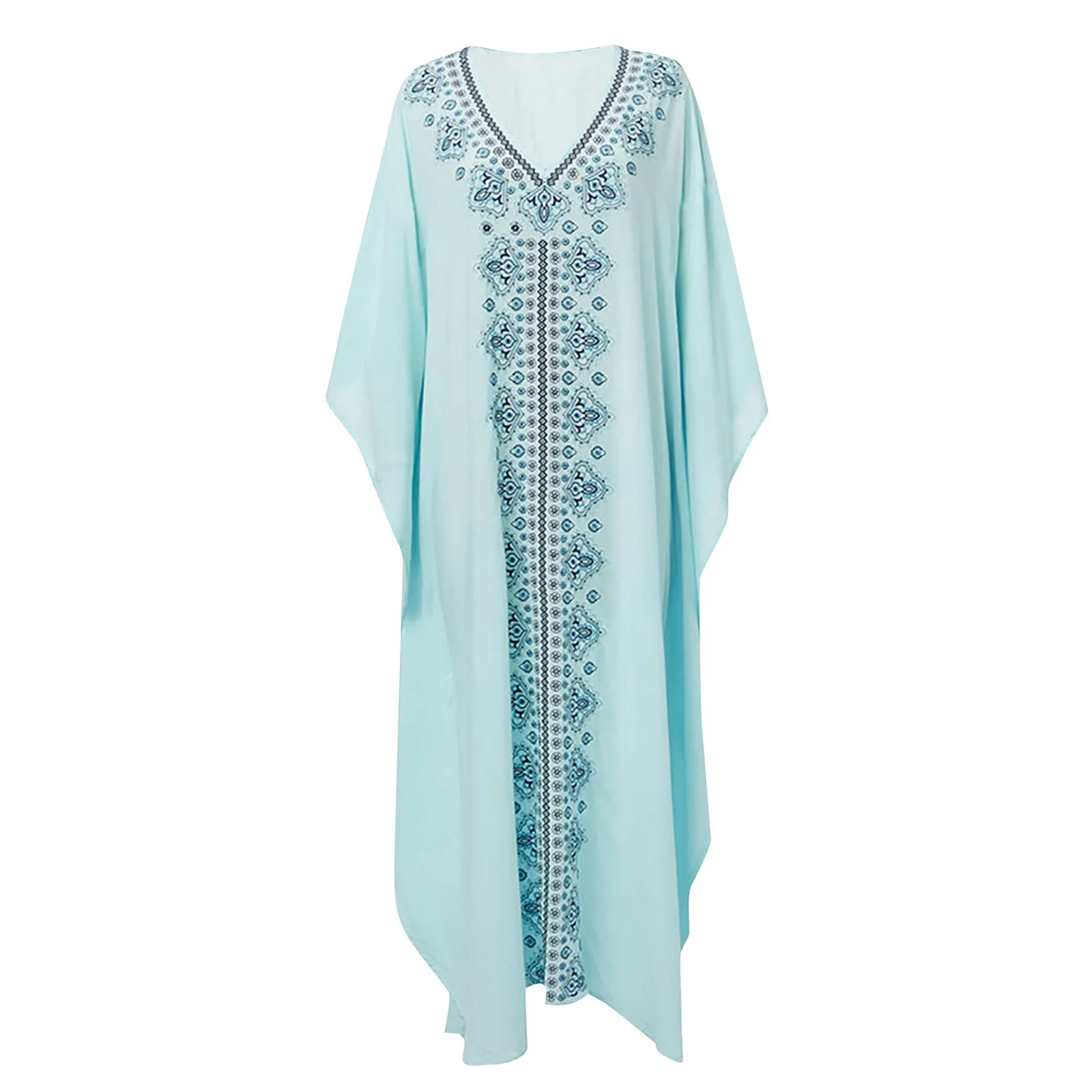 Женское пляжное платье-кафтан синяя туника женская летняя пляжная одежда с