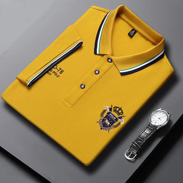 Summer Korean Fashion Men's Polo Shirt Luxury Embroidered Cotton Lapel Collar Short Sleeves Tops 4