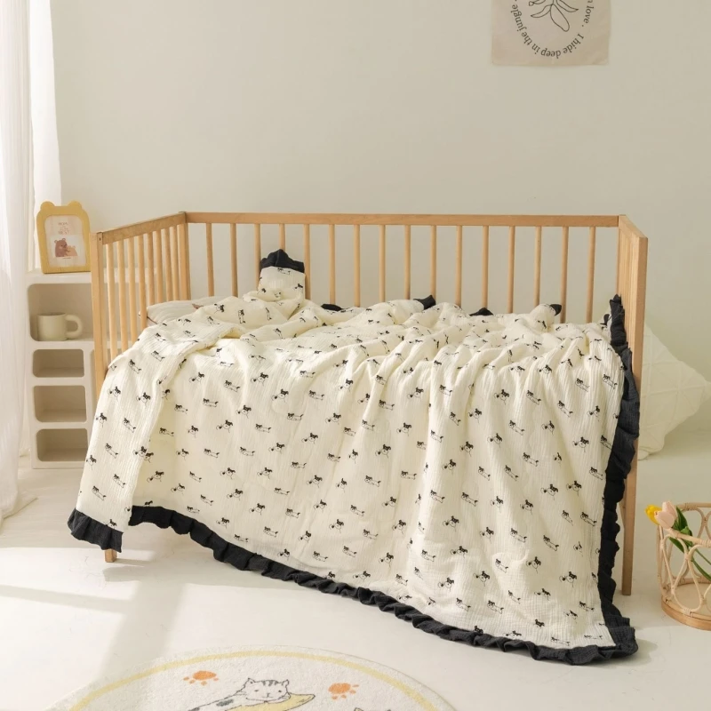 Cotton Ruffle Baby Blanket Breathable Crib Car Blankets Lightweight Muslin Swaddles Wrap for Newborns and Infants