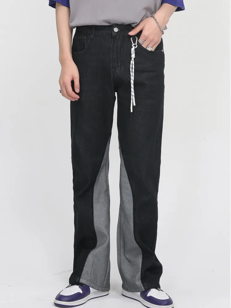 

SYUHGFA Men Clothing 2022 Spring Korean Personality Patchwork Streetwear Fashion Straight Wide Legs Jeans Casual Denim Trousers