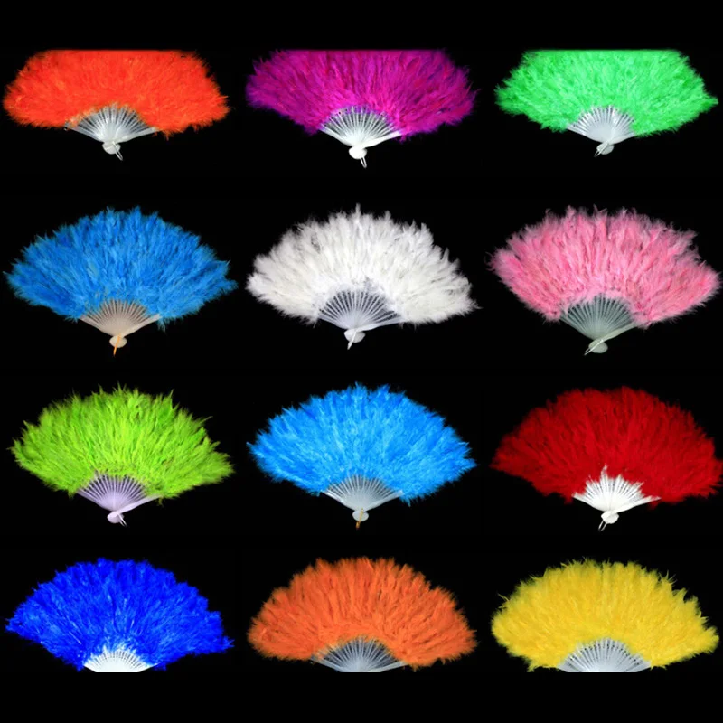 

9 Colors New Costume Wedding Showgirl Dance Folding Hand Feather Fan Fancy