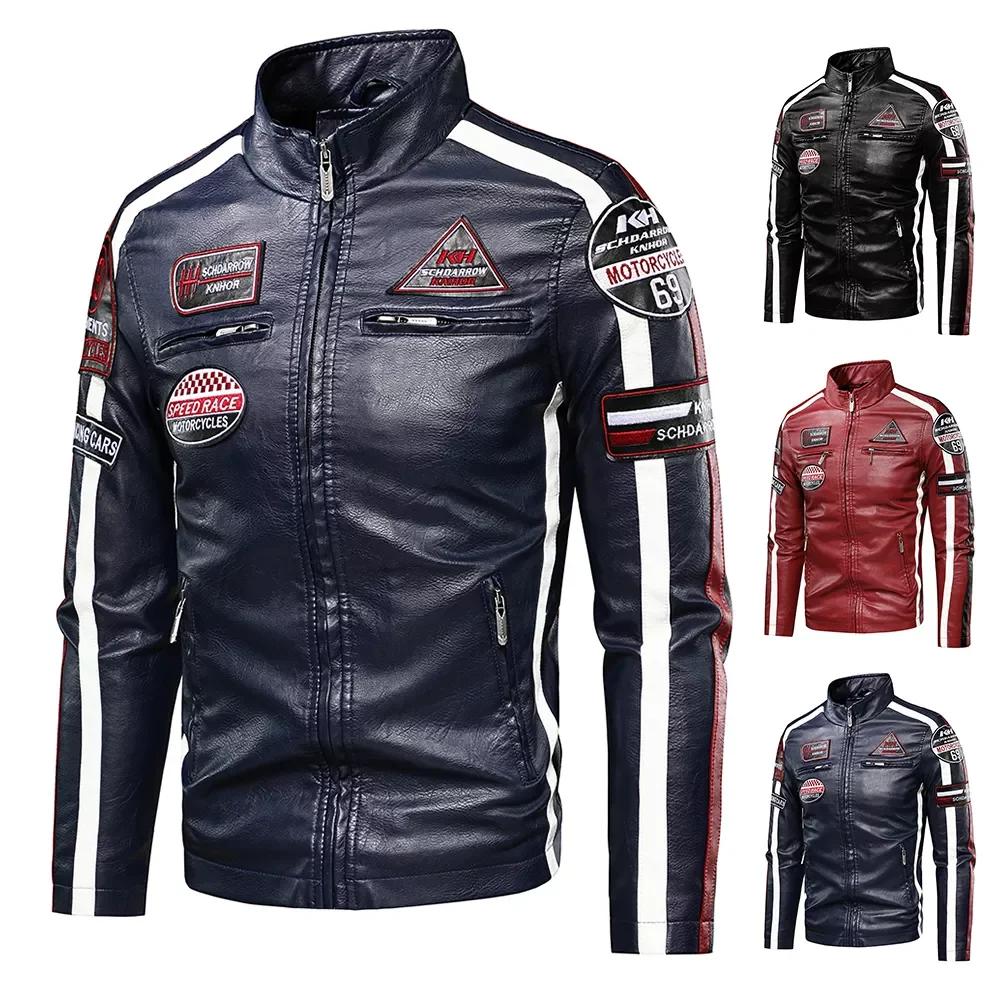 

NEW IN Autumn New Casual Motor Biker Painted Leather Jackets Coat Men Winter Vintage Punk Style PU Faux Fleece Leather Jackets M