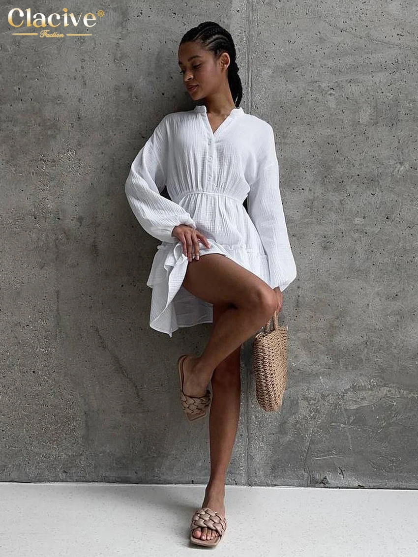Повседневное свободное белое хлопковое женское платье Clacive 2024 модные мини-платья