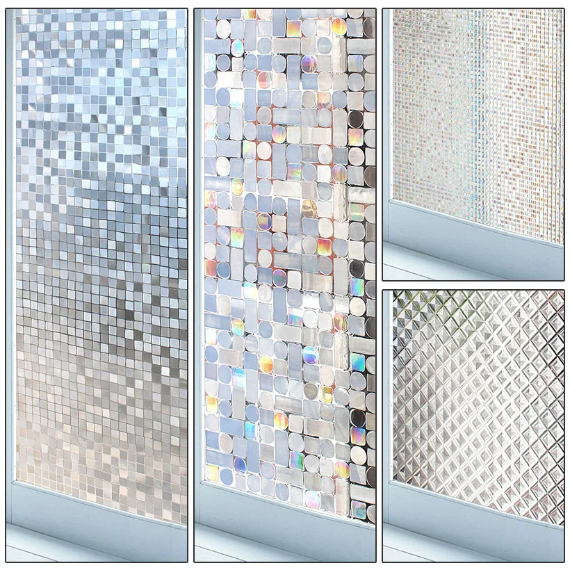 

3D Non-Adhesive Window Privacy Film Rainbow Window Clings Decorative Vinyl Stained Glass Decals Static Cling Glass Sticker 45CM