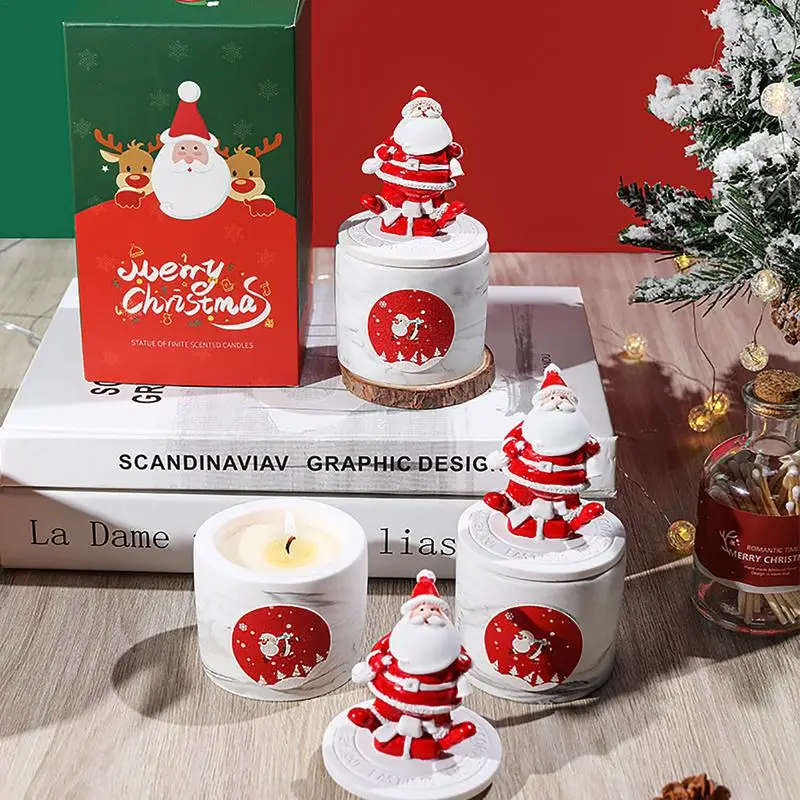 

Christmas Decorations Scented Candles Soy Wax Plaster Jar Aromatherapy Candle Gift Set With Santa Claus Statue Gift Box Birthday