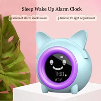 cartoon cat alarm clock children sleep wake up alarm clock creative digital electronic clock 5 color night light for bedroom