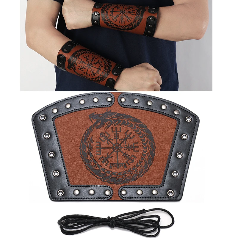 

New Odin Symbol of Runes Wide Bangle Nordic Viking Compass Punk Dragon Head Leather Bracelet Men Cuff Wristband Jewelry Gift