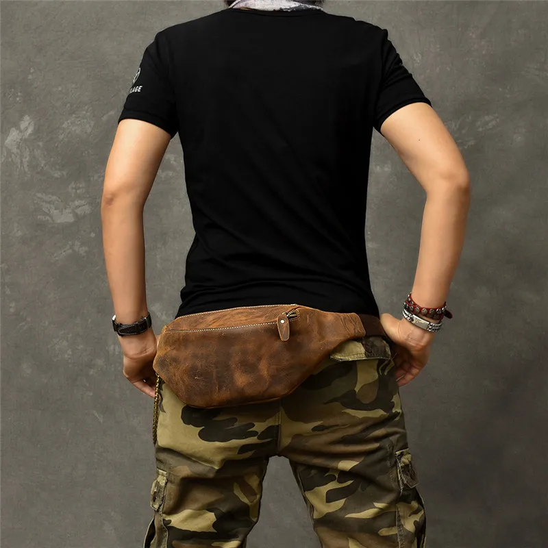 Vintage crazy horse cowhide men's chest bag simple casual genuine leather crossbody bag waist pack outdoor daily light fanny bag