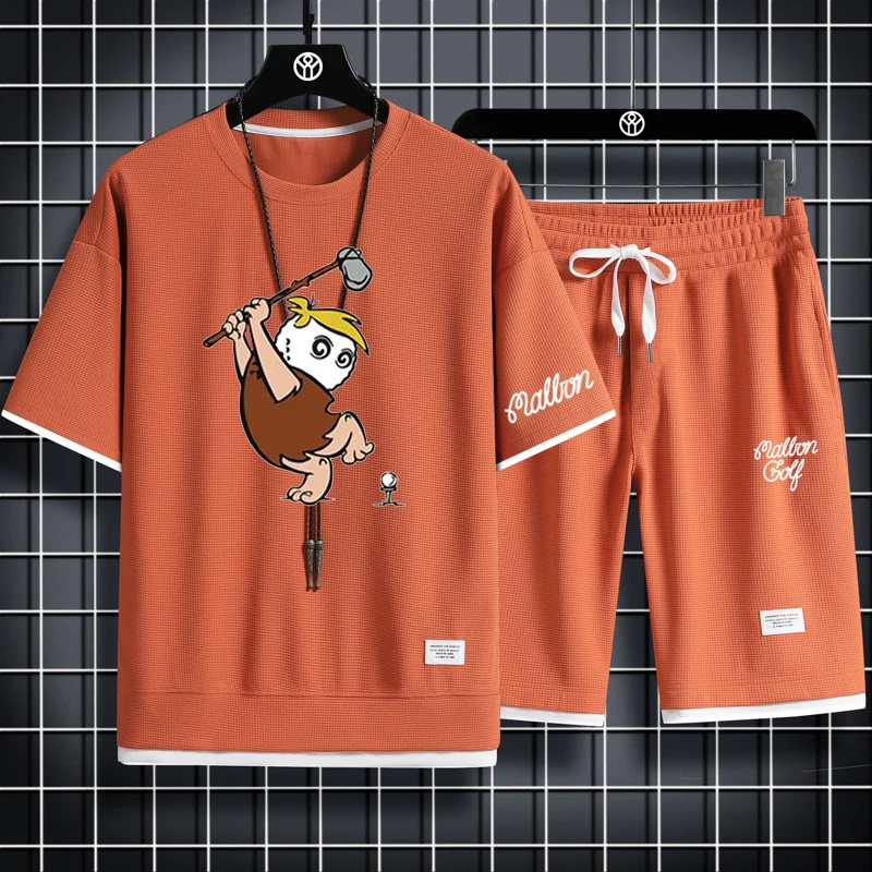 golf Men's Two Piece Set Linen Fabric Casual T-Shirt And Shorts Set Mens Sports Suit Fashion Short Sleeve Tracksuit Men Suits