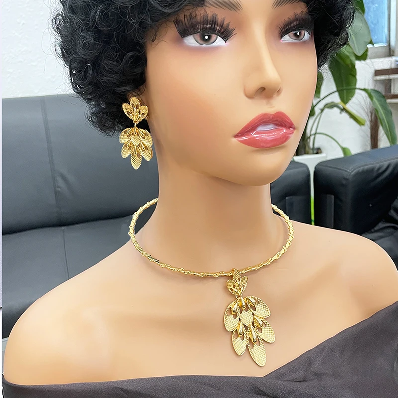 Dubai Gold Plated Jewelry For Women Long Chain Necklace Butterfly Shape Big Pendant Earrings Set Wedding Party Gift