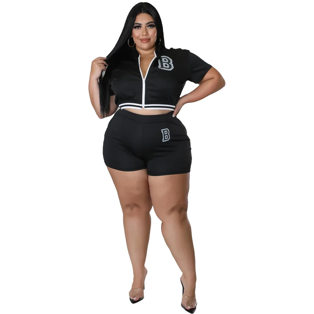 Plus Size Shorts Sets Two Piece Outfits Women Summer Letter Print Top Jogging Tracksuit Matching Whole 3xl 4xl 5xl 6xl