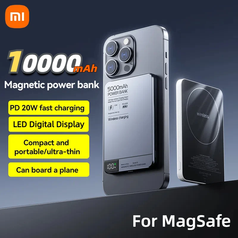 Фото Магнитный внешний аккумулятор Xiaomi, ультратонкий PD20W, беспроводная быстрая зарядка, высокая емкость, 10000 мАч, тонкий портативный внешний аккумулятор для Magsafe №3