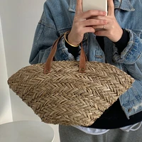 casual handmade straw handbags for women large capacity straw hand designer bags summer beach bag commuter totes bolsos vintage