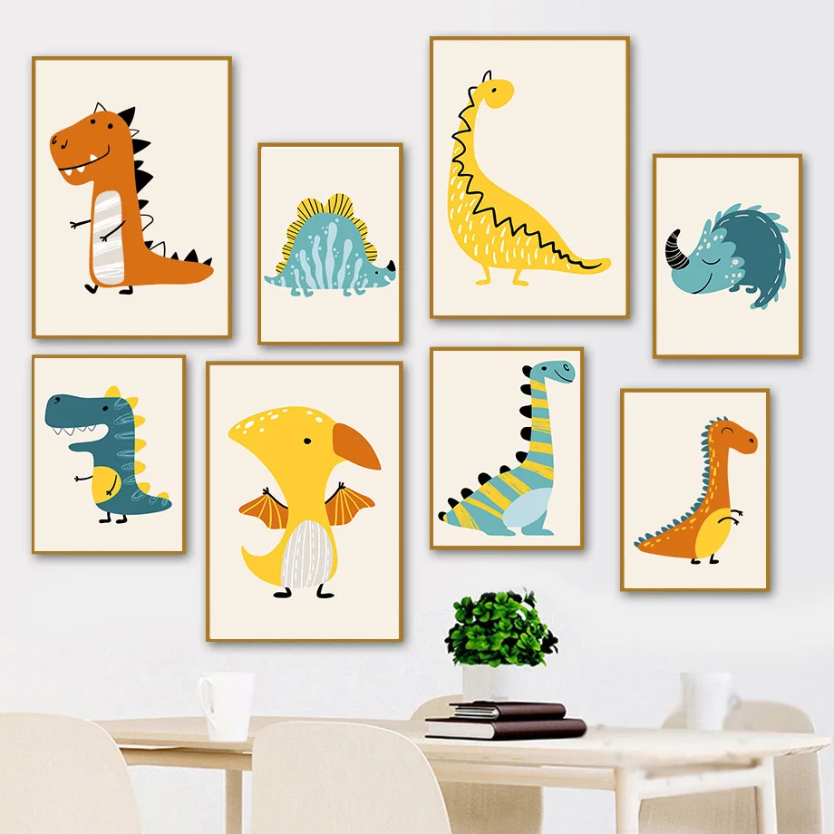 

Cartoon Dinosaur Paw Nursery Boy Girl Nordic Posters And Prints Wall Art Canvas Painting Wall Pictures Baby Kids Room Decor
