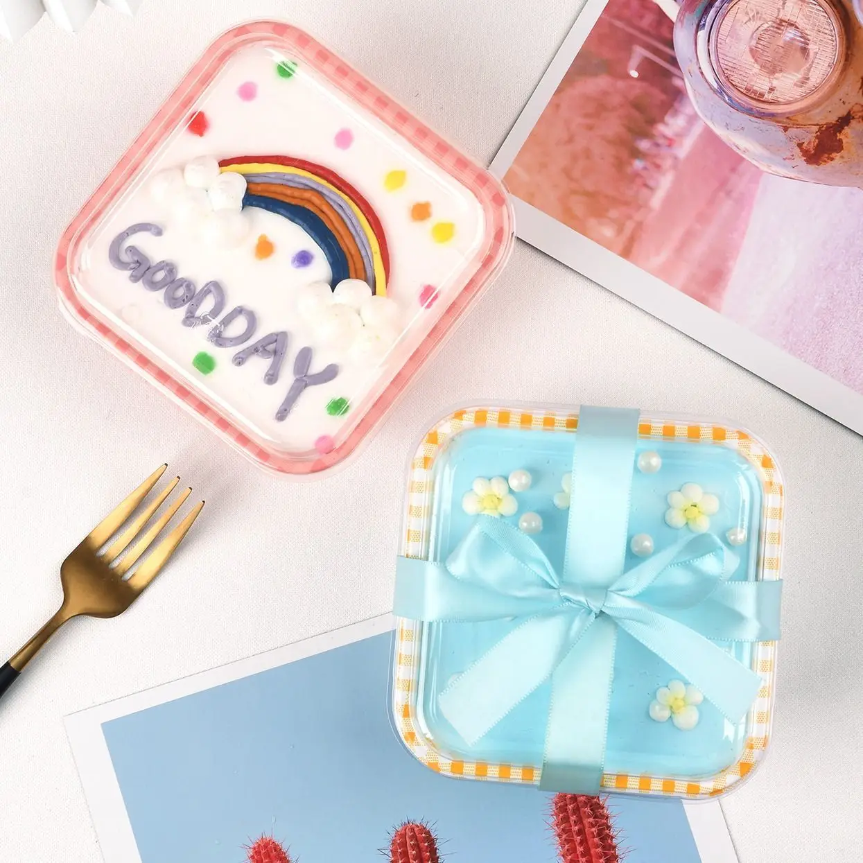 Creative Cute 400ml Square Packaging Fruit Salad Box DIY Bak