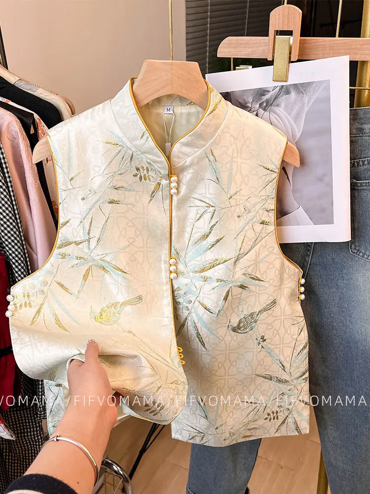 New Chinese Jacquard Vest Women Summer Light National Sle Design Sense Improved Costume Waistc...