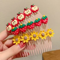 new cartoon strawberry hair combs for children cute sunflower bangs comb hair clips sweet kids bow hair comb hair accessories