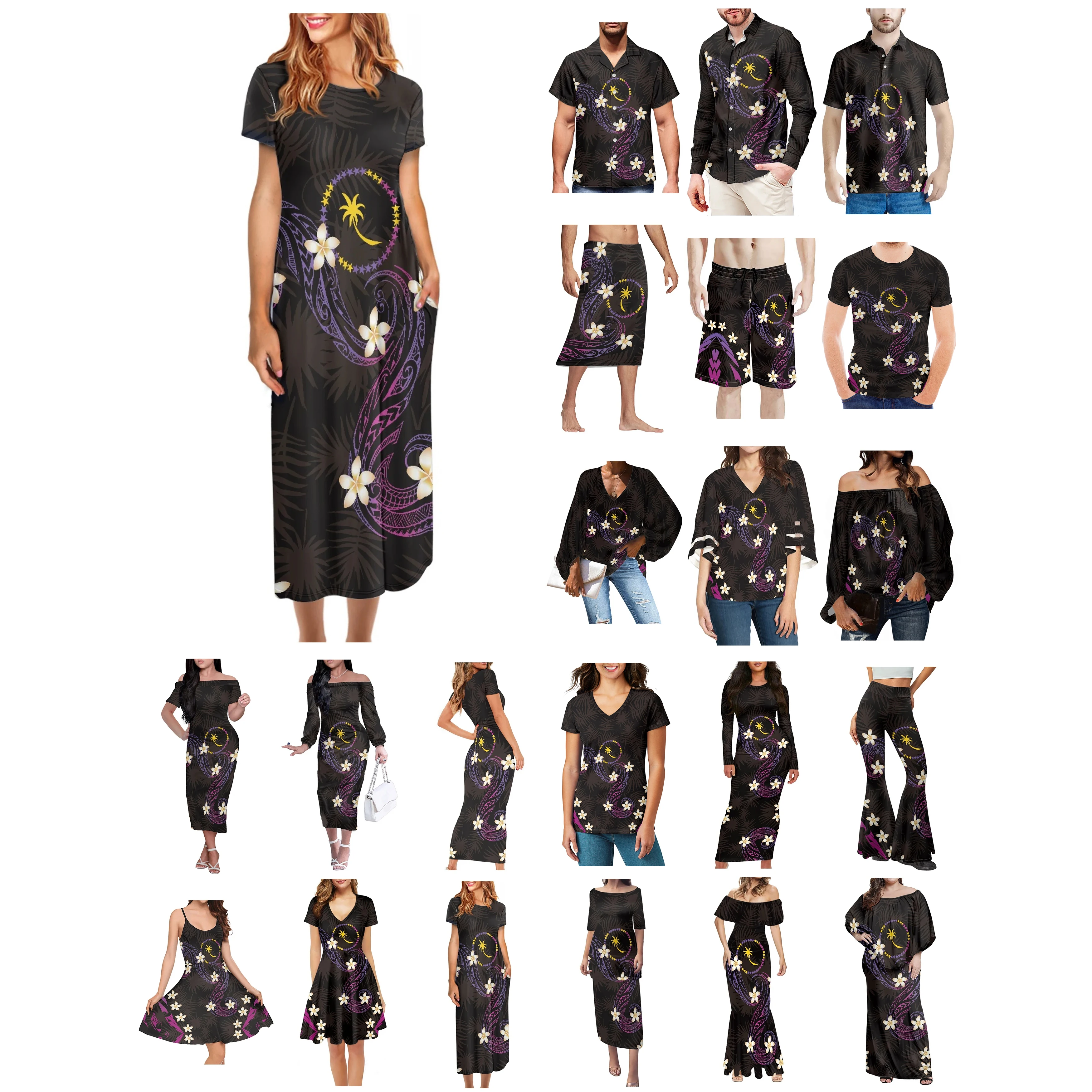 

Полинезийский ЧУК, одежда с татуировками, женское платье, подходящая Мужская рубашка, новая Повседневная Удобная дышащая одежда для влюбленных Plumeria