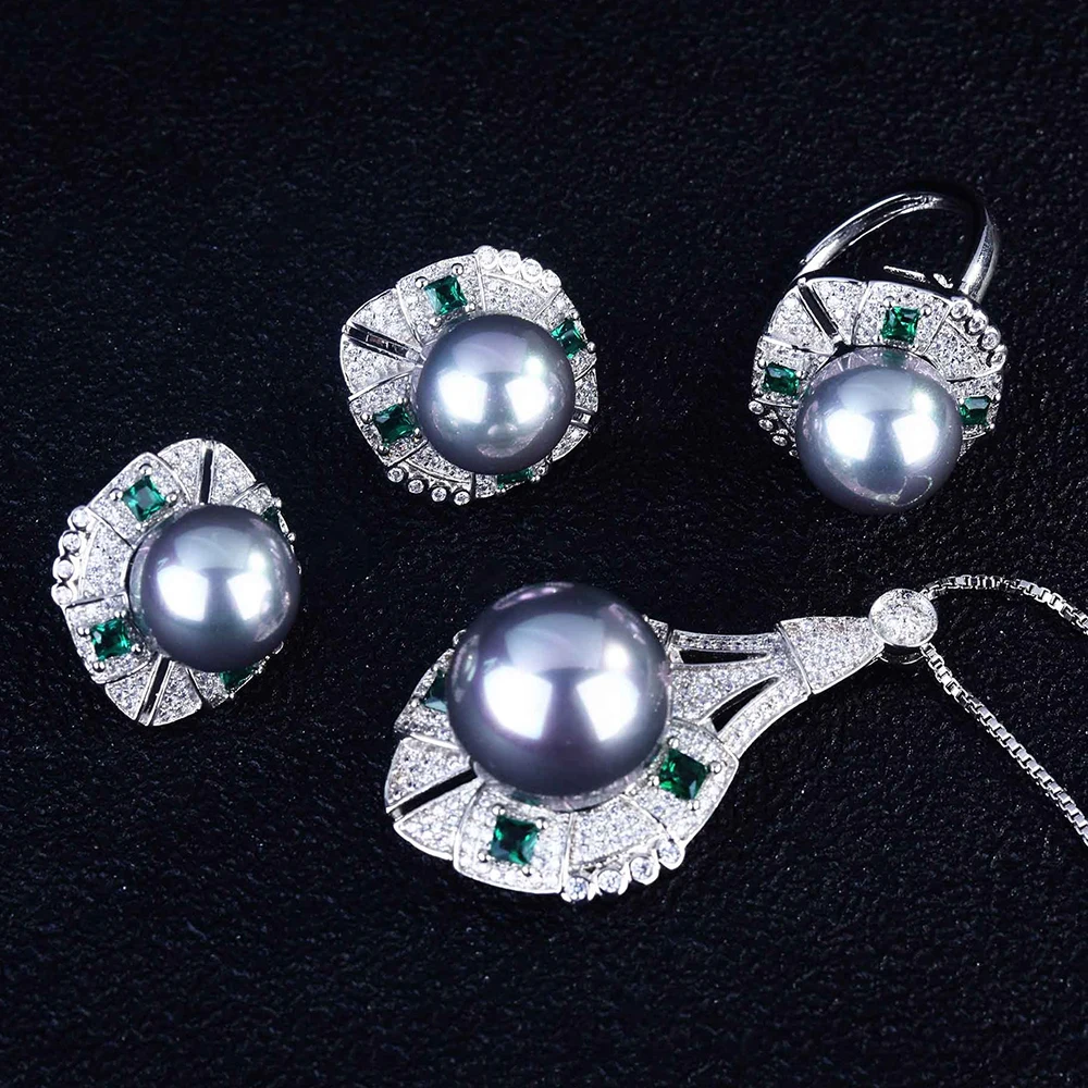 

WPB Оригинальный Женский комплект ювелирных изделий, имитация Таити, черный жемчуг, набор женских роскошных ювелирных изделий, блестящий циркон, дизайн, подарок для девушек, искусственный Новый