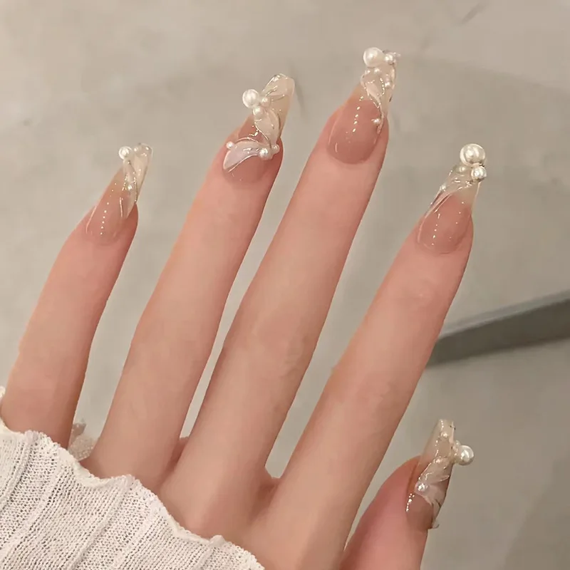 

Искусственные ногти с длинным жемчугом для девушек товары для накладных ногтей многоразовые клейкие накладные принадлежности клейкие пресс-материалы полное покрытие накладные ногти аксессуары