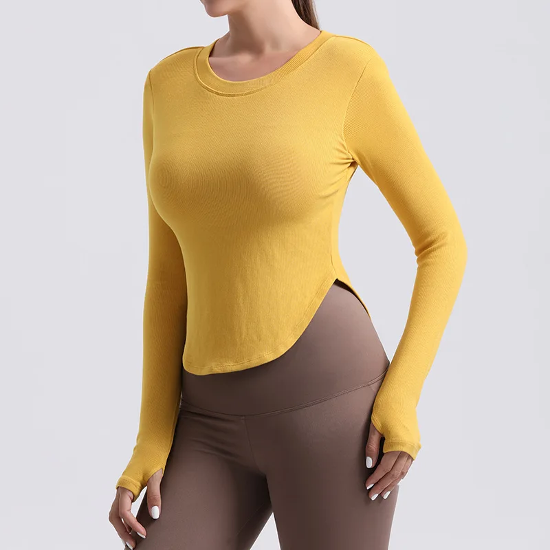 2022 Autumn/Winter new soft with chest pad long sleeve yoga wear high elastic thread tight body nude feel fitness sports Tops