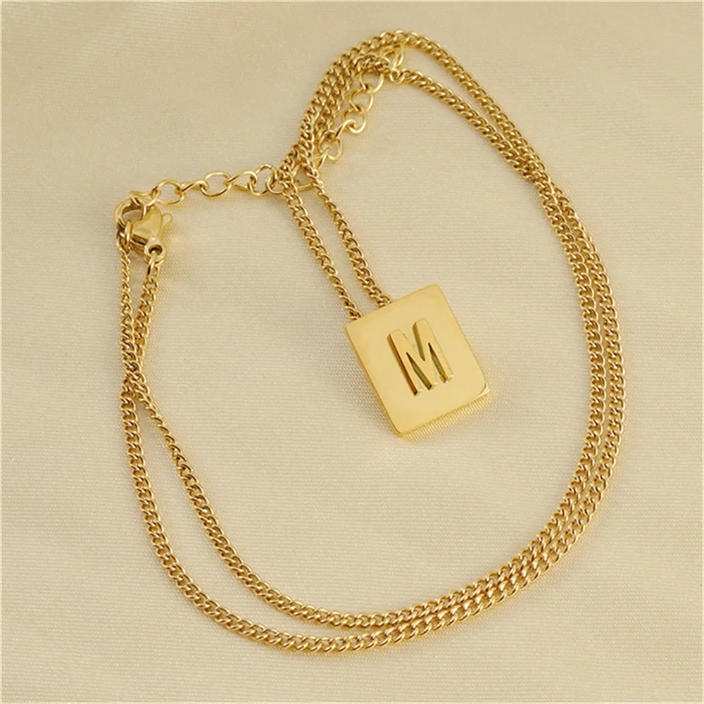 5pcs Initial Letter Pendant Necklaces for Men Charm Gold Color Stainless Steel Letter Square Necklace For Women Alphabet Jewelry