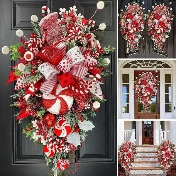 

Christmas Wreath Candy Upside Down Hanging Ornaments Front Door Wall Decorations Merry Christmas Tree Garland Dropshipping