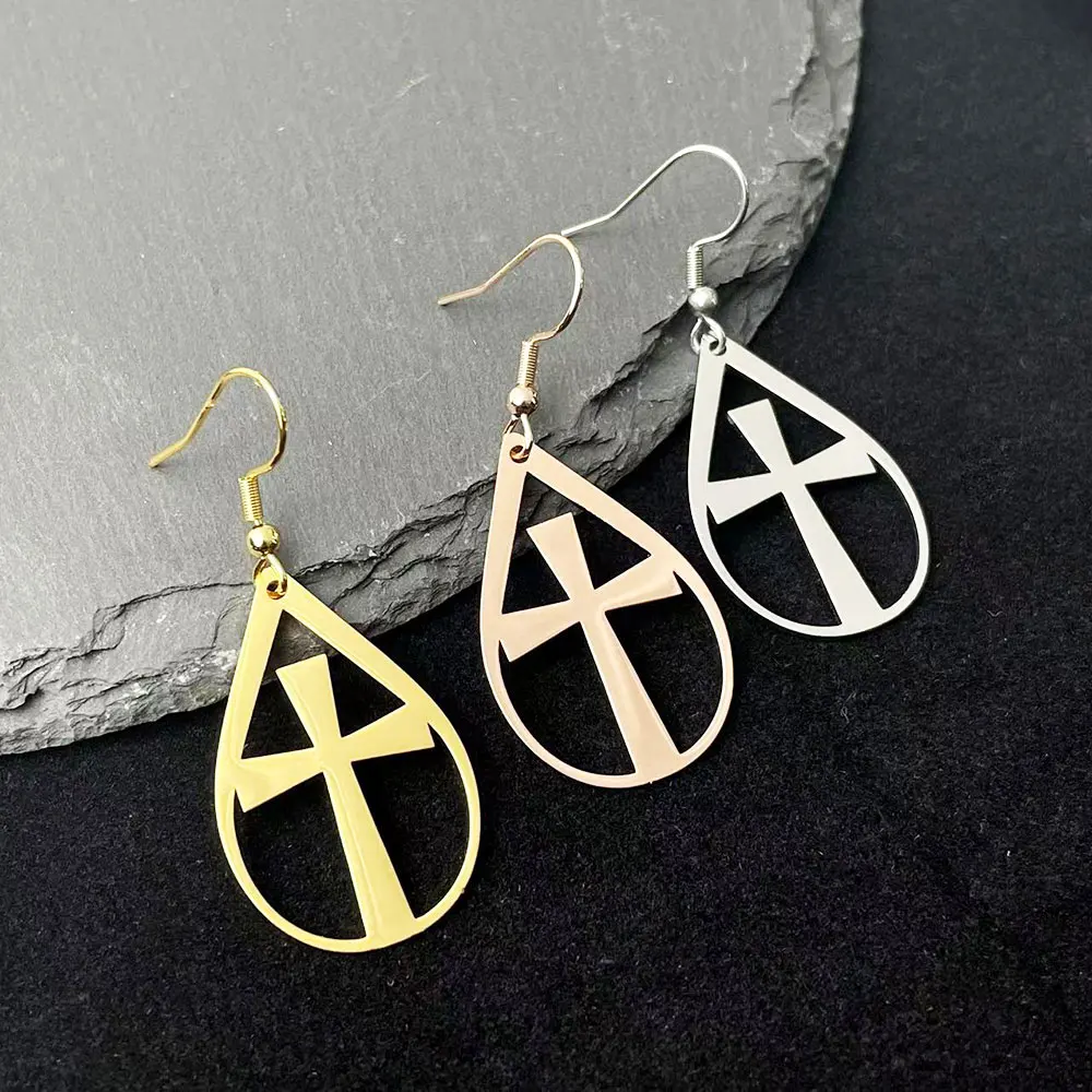

Drop Shaped Women's Fashion Earrings Crucifix Multiple Styles Design Large Pendant Stainless Steel Earrings Offered Wholesale