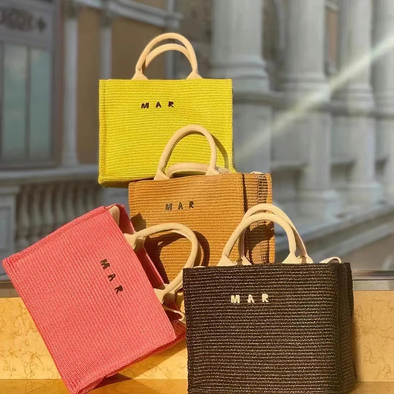 

Letter Print Tote Bag Vintage Straw Stitched Large Capacity Simple Hand Bags Women Fashion Casual Handbags Sac A Main New