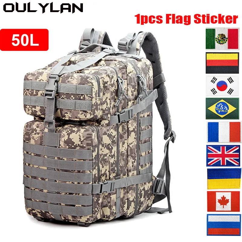 

Большой мужской армейский тактический рюкзак Oulyaln объемом 50 л, водонепроницаемый рюкзак с мягкой спинкой для походов, кемпинга, охоты, альпинизма