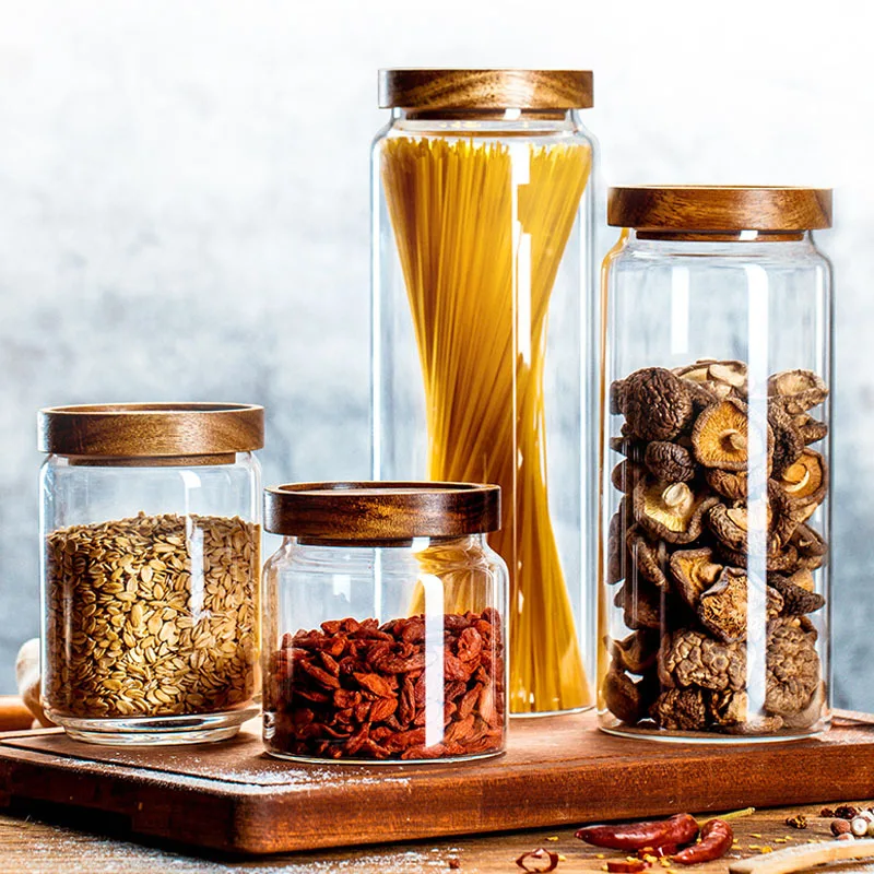 

Cereal Dispenser Jars with Lid Square Sealed Glass Bottles Tea Coffee Beans Transparent Glass Storage Boxes Dispenser Organizer