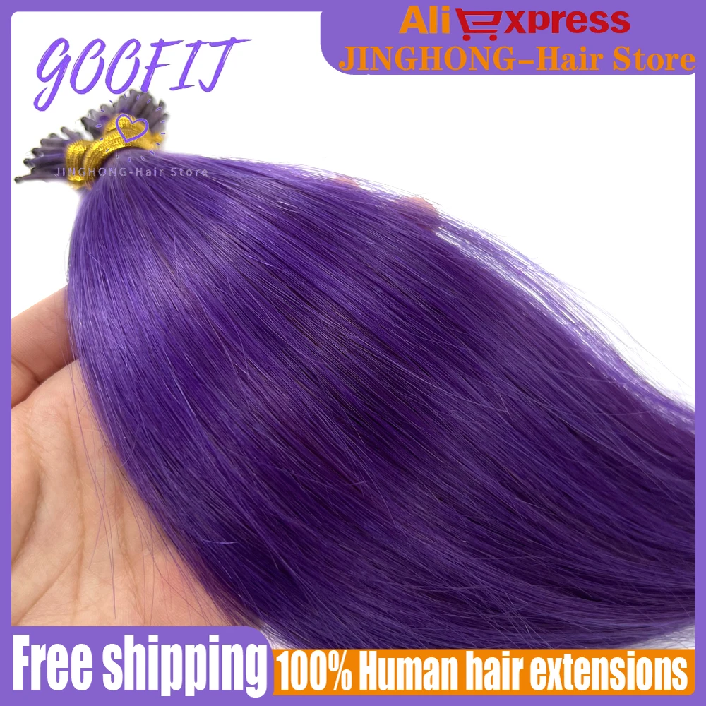 GOOFIT Remy Hair Nano Ring 100% Human Hair Extensions Micro Beads Double Drawn Red Grey BURG Pink Blue Purple 1G/S 50S
