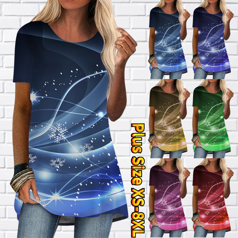 

2022 Summer Women's Trend Loose T-shirt Elegant Tops Comfortable Temperament Short Sleeve 3D Printed Pullover Round Collar Tee