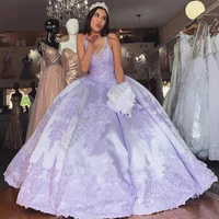 luxury lilac quinceanera dresses tank sleeveless deep v neck 15 girls ball gown crystal beads appliquees formal prom vestido