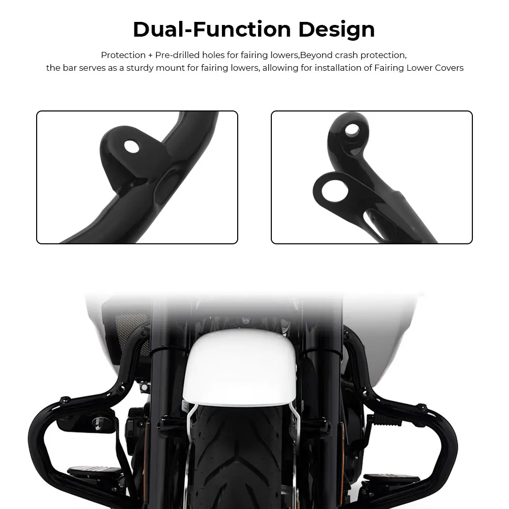 Фото Защитная дуга (кенгурятник) для мотоциклов Harley Davidson Touring FLTRXSE, FLTRX, FLHXSE, FLHX / FLHXI 2023-2026 из глянцевого черного железного сплава №5