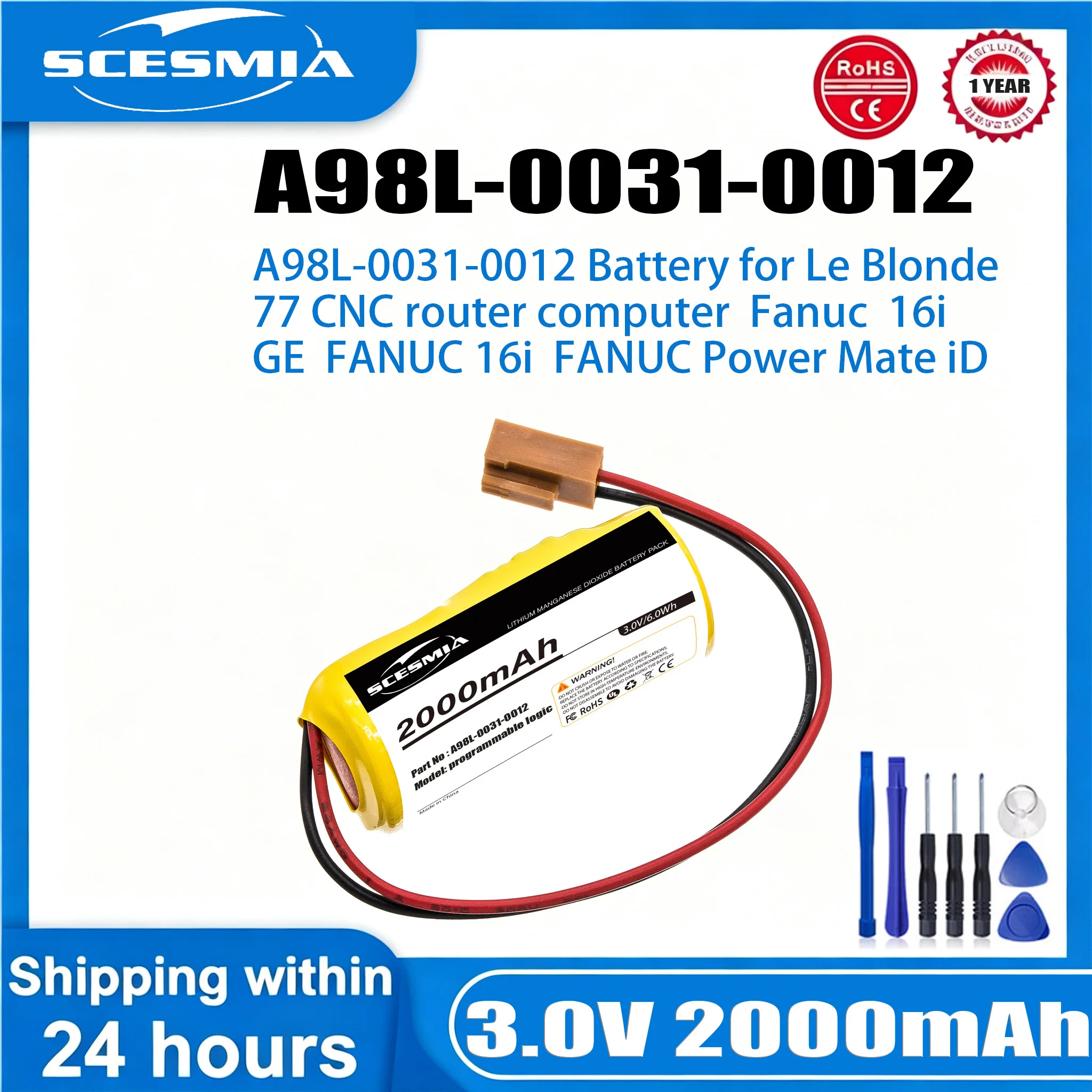 Фото Аккумулятор 2000 мАч для Fanuc LX98L-0031-0012, FDK CR8-LHC, GE A02B-0200-K102, A98L-0031-0012, Le Blonde A98L00310012 №1