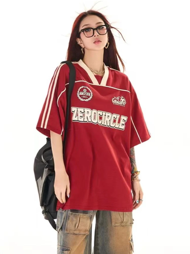 ADAgirl американские ретро красные спортивные женские футболки большого размера с
