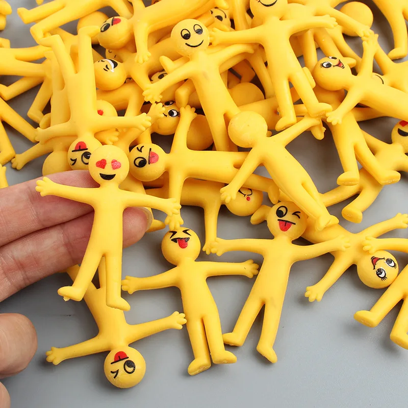 

50Pcs/bag Squeeze Toys Yellow Man Pullable Decompressed Mini Children High Elastic Plastic Cement Grasping Games Toys 2022 Hot
