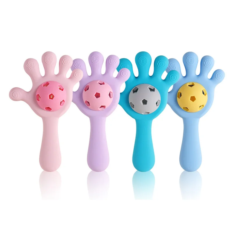 

Baby Silicone Teething Toys Hand Shape Teethers BPA Free Infant Rattle Toy Soothe Sore Gums Sucking Chew Toys Babies Accessories