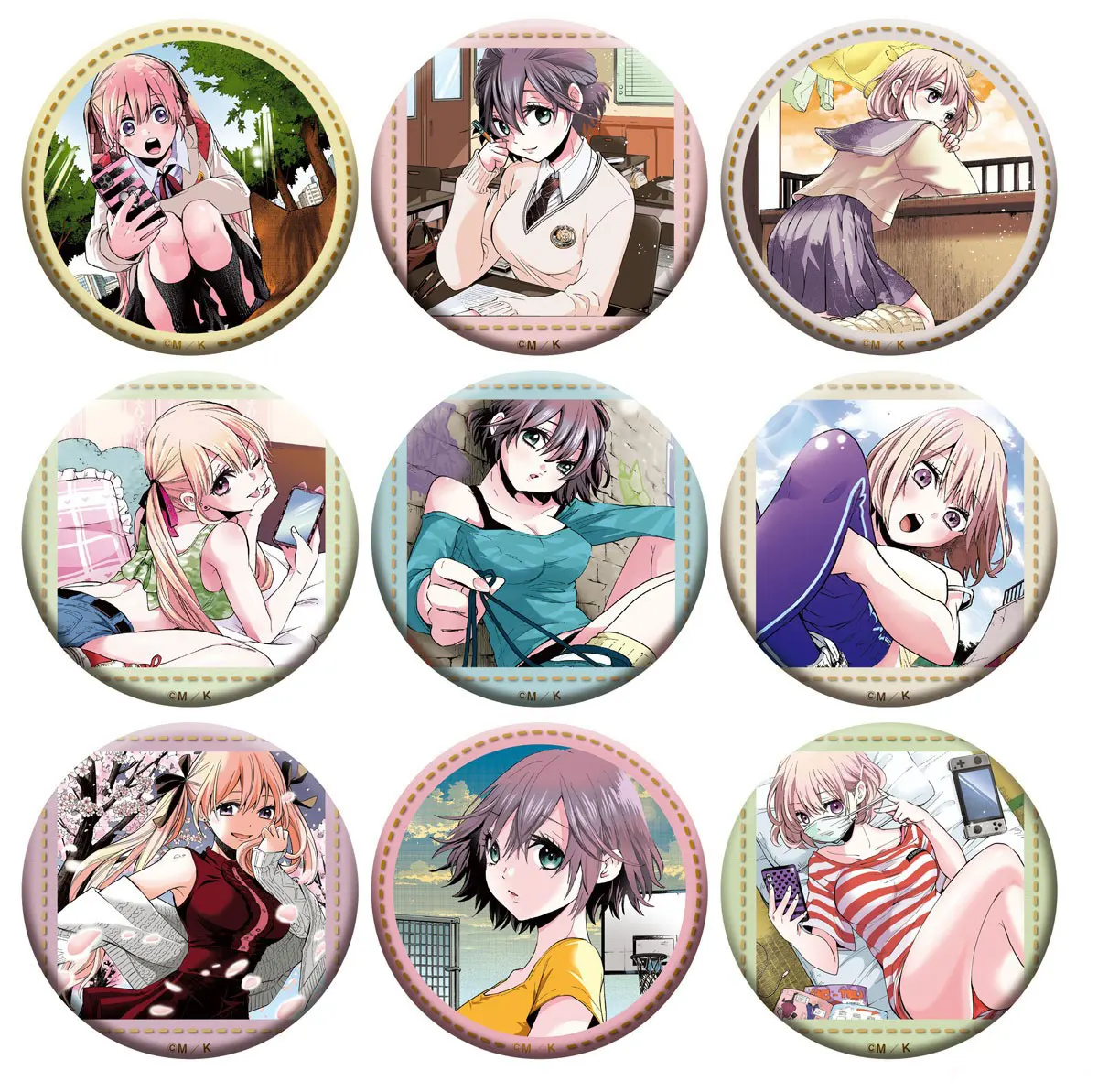 

9pcs/1lot Anime A Couple Of Cuckoos Erika Hiro Sachi Badge Figure Badges Round Brooch Pin Gifts Kids Toy 3674