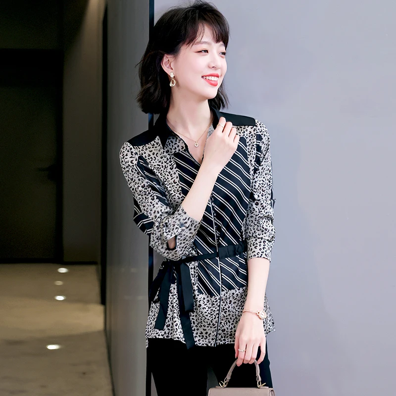 

Silk Women's Blouse Printing Loose Satin Shirt Summer Long Sleeve Casual Fashion Female Top 2022 New Korean Style Clothing