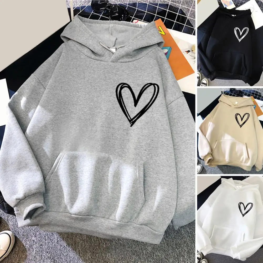 

Женская однотонная толстовка с капюшоном, пуловер с принтом в виде сердца, удобная толстовка с воротником-стойкой, худи для женщин на осень и зиму
