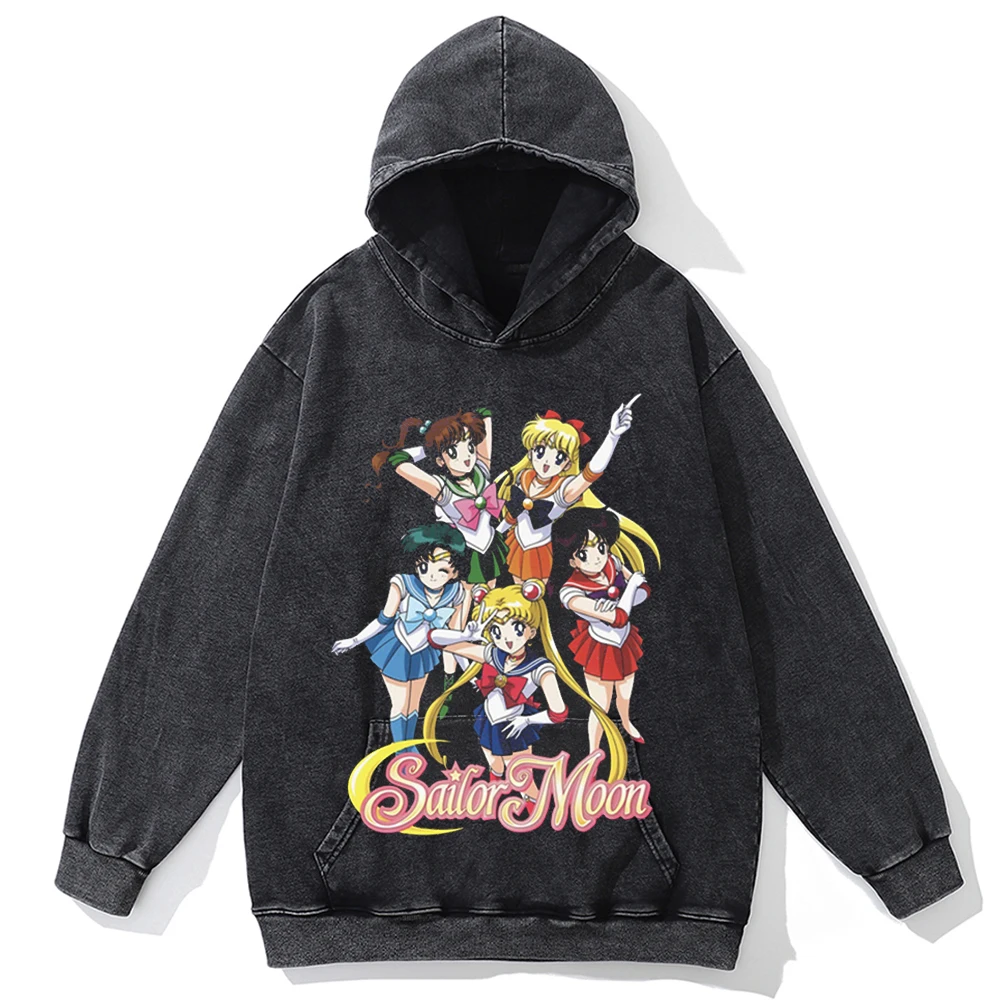 

Loose Sweatshirt Hip Hop Vintage Hoodie Sweatshirt Men Hooded Pullover Harajuku Streetwear Anime Sailor Moon Graphic Hoodie