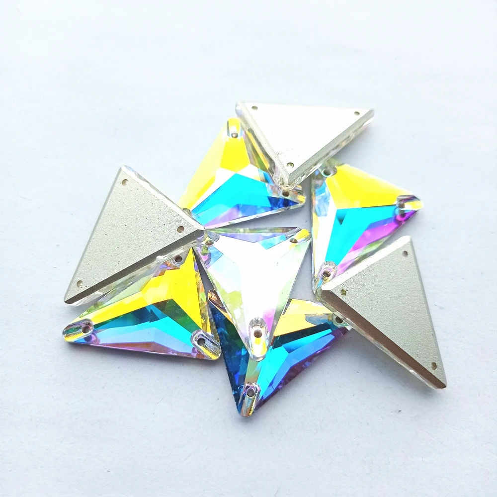 

Slim Isosceles Triangle Shape High Quality Glass Sew On Stones Glitter Crystal AB Flat Back Rhinestones for Sewing Dress Clothes
