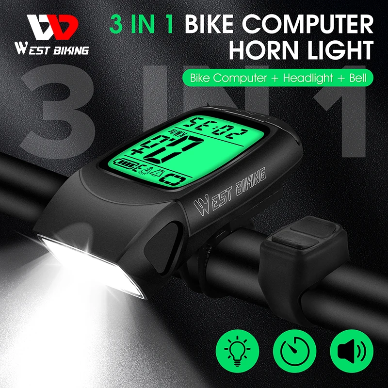 

WEST BIKING беспроводной Велосипедный компьютер светодиодный Horn 3 в 1, универсальный велосипедный одометр, USB Перезаряжаемый Водонепроницаемый Спидометр