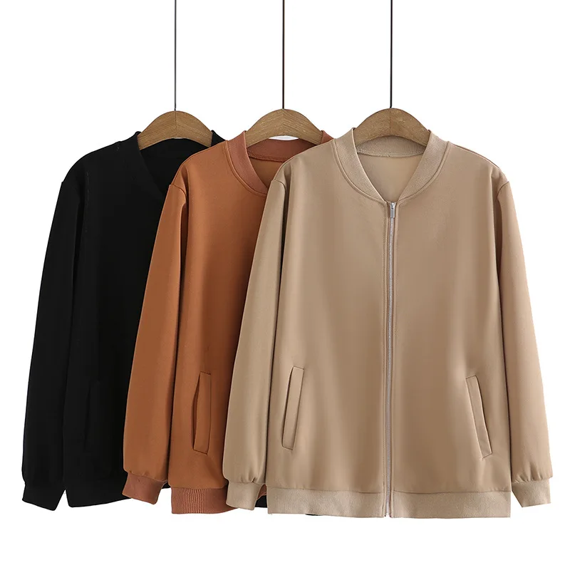 Plus Size Jacket 4xl Women Clothing Casual Solid Color Baseball Uniform Fashion Zipper Long Sleeve Coat Autumn