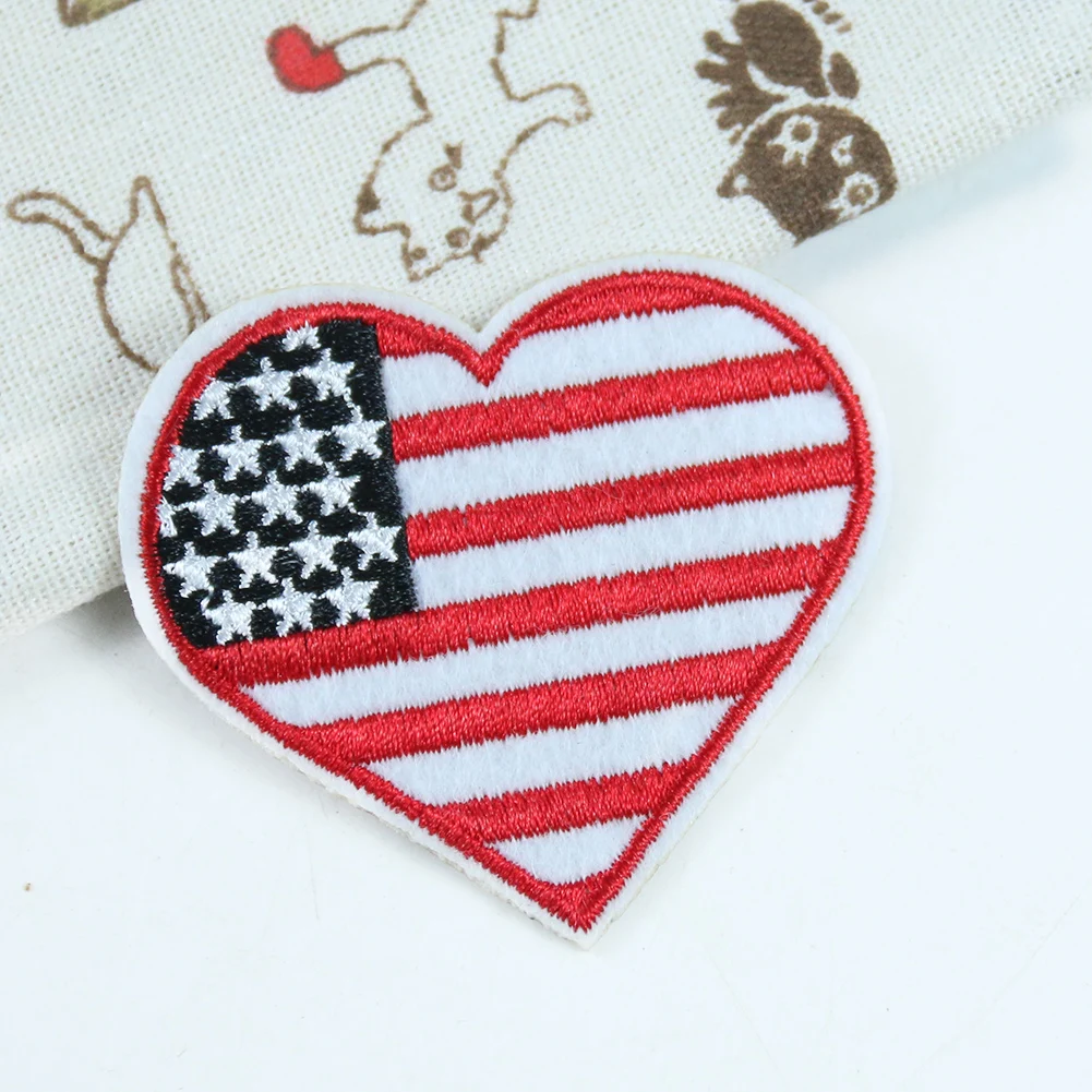 2PCS Embroidery Heart Love American Flag Badge USA Armband Cloth Sticker Backpack Decoration Sticker DIY Apparel Sewing Supplies