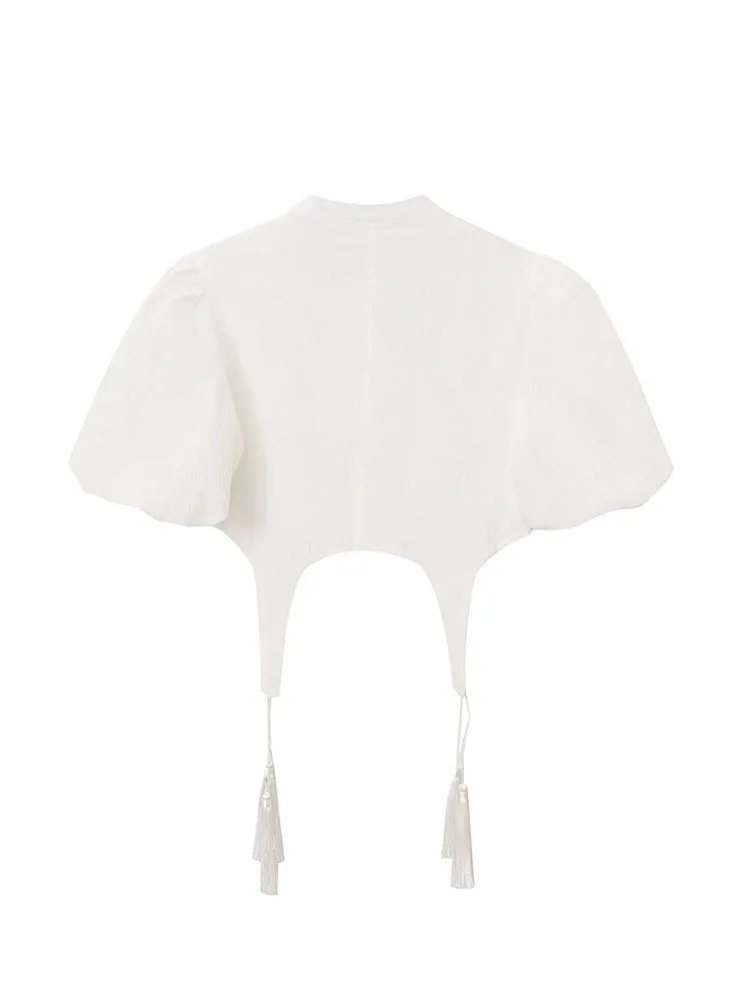 Женский винтажный укороченный топ свободная Повседневная рубашка с пышными