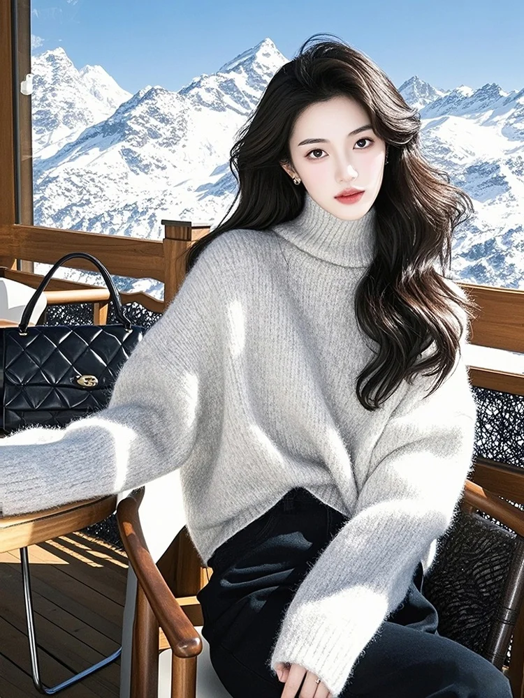 Модный повседневный универсальный серый свитер с воротником и длинными рукавами